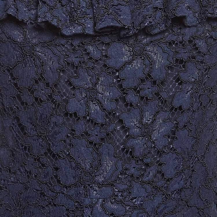 Pre Owned Sandro Navy Blue Lace Mini Scallop Hem Jumpsuit S