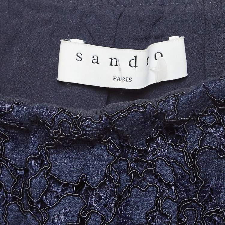 Pre Owned Sandro Navy Blue Lace Mini Scallop Hem Jumpsuit S