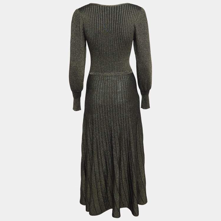 Pre Owned Sandro Metallic Lurex Knit V-Neck Midi Dress M