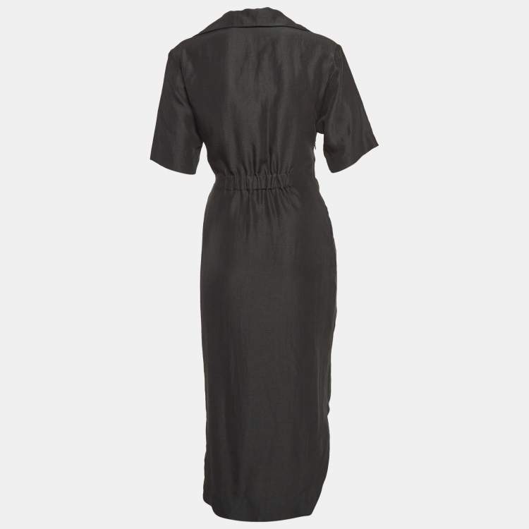 Pre Owned Sandro Black Linen Blend Wrap Style Midi Dress XS