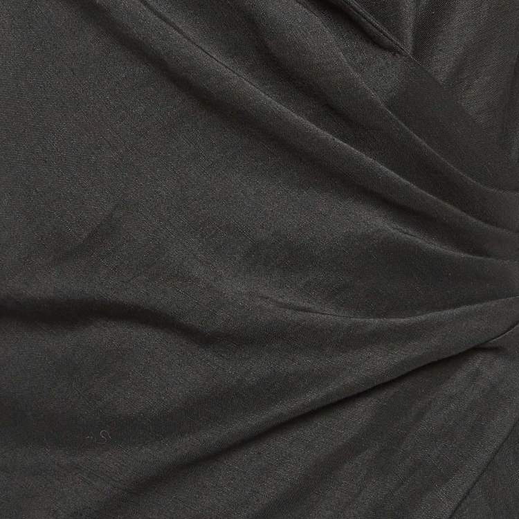 Pre Owned Sandro Black Linen Blend Wrap Style Midi Dress XS