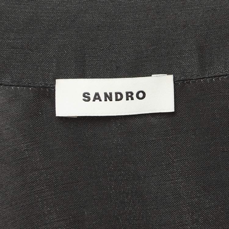 Pre Owned Sandro Black Linen Blend Wrap Style Midi Dress XS