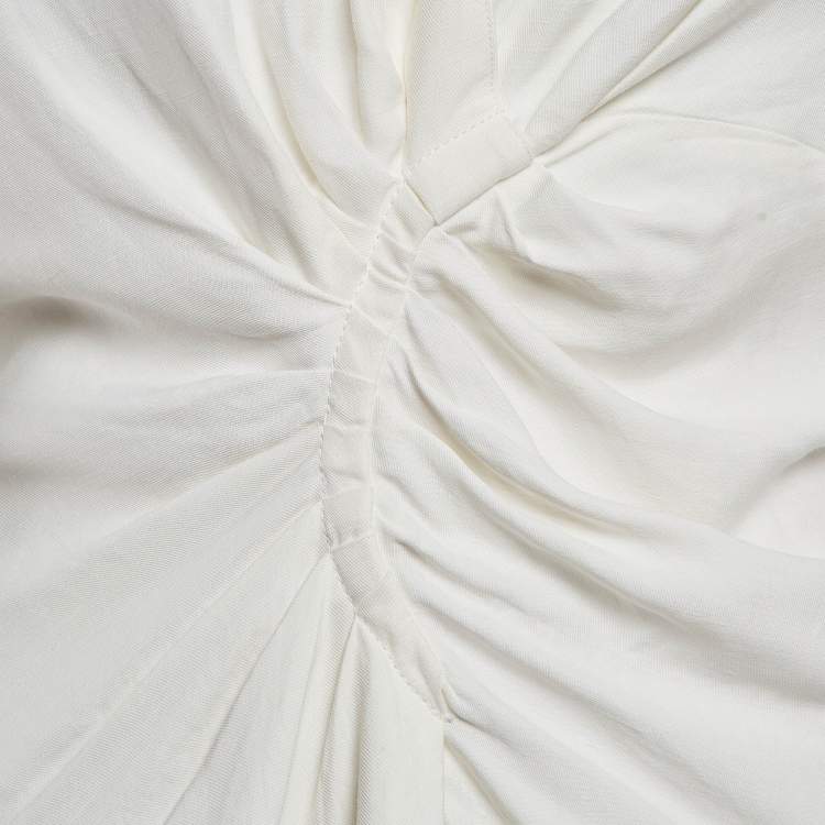 Pre Owned Sandro White Gabardine Celia Ruched Shirt Dress S