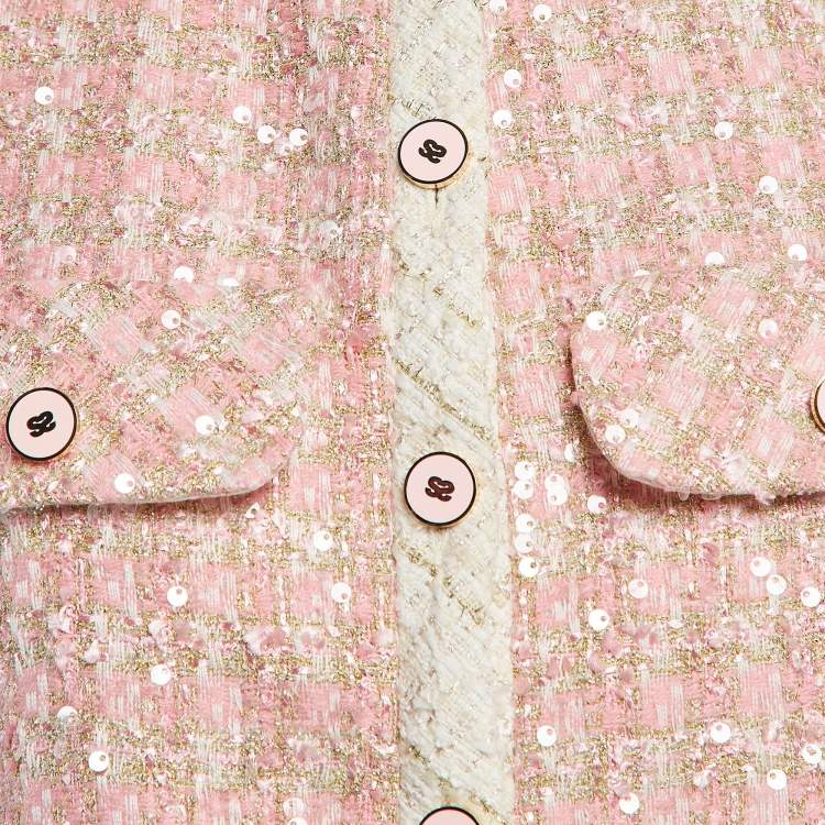 Pre Owned Sandro Pink Sequin Tweed Sleeveless Crop  Jacket S