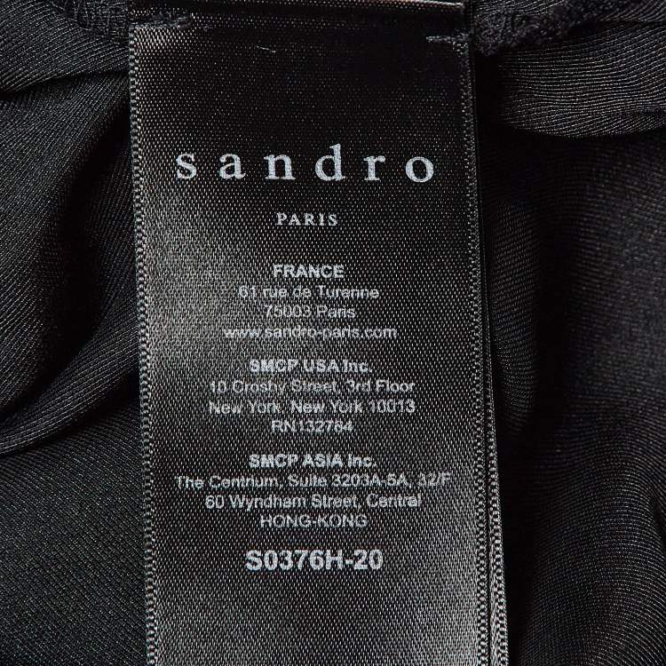 Pre Owned Sandro Black Knit and Satin Detachable Collar Top M