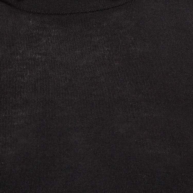 Pre Owned Sandro Black Knit and Satin Detachable Collar Top M
