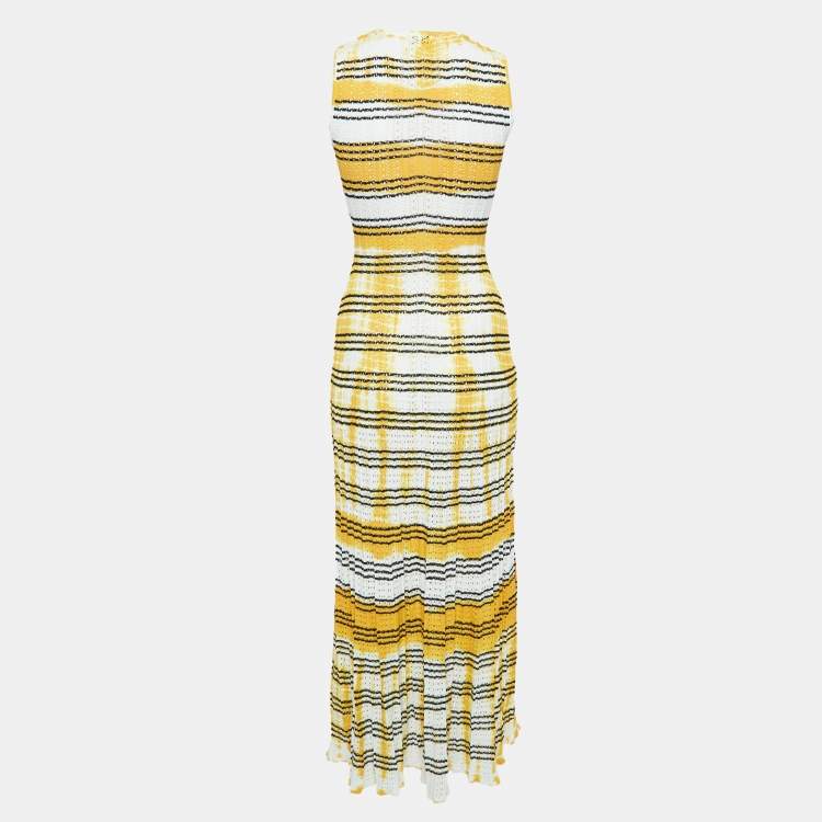 Pre Owned Sandro Yellow Julie Stripe Pointelle Knit Tank Dress M