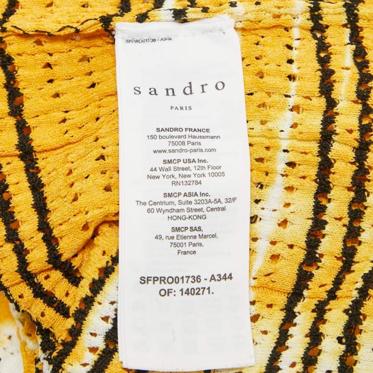 Pre Owned Sandro Yellow Julie Stripe Pointelle Knit Tank Dress M