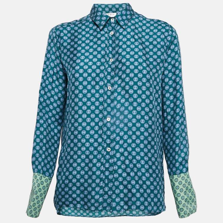 Pre Owned Sandro Green Printed Crepe Button Front Shirt S