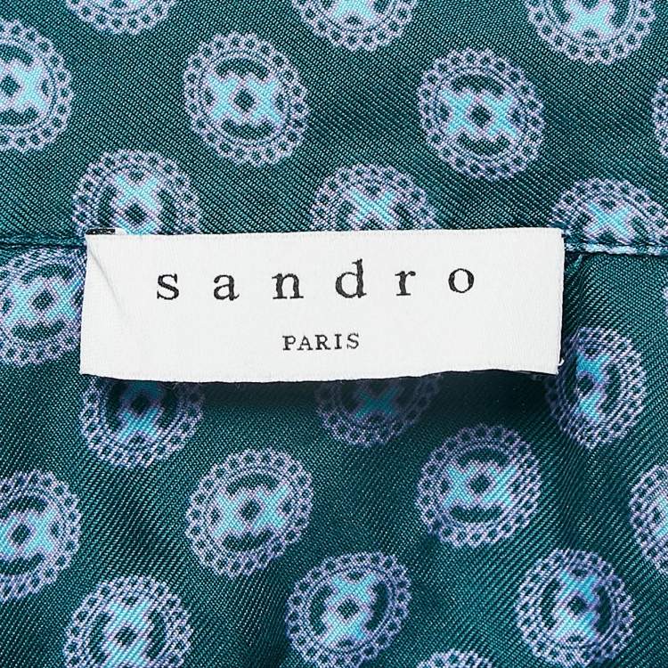 Pre Owned Sandro Green Printed Crepe Button Front Shirt S