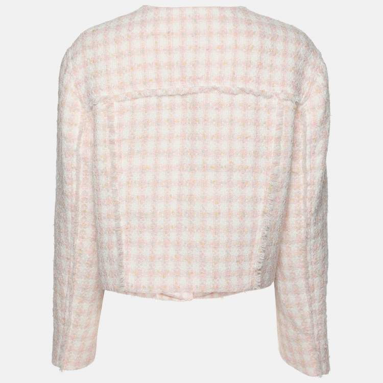 Pre Owned Sandro Pink Tweed Button Up Cropped Jacket S
