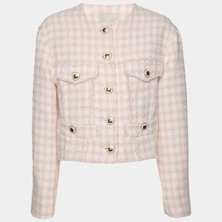 Pre Owned Sandro Pink Tweed Button Up Cropped Jacket S