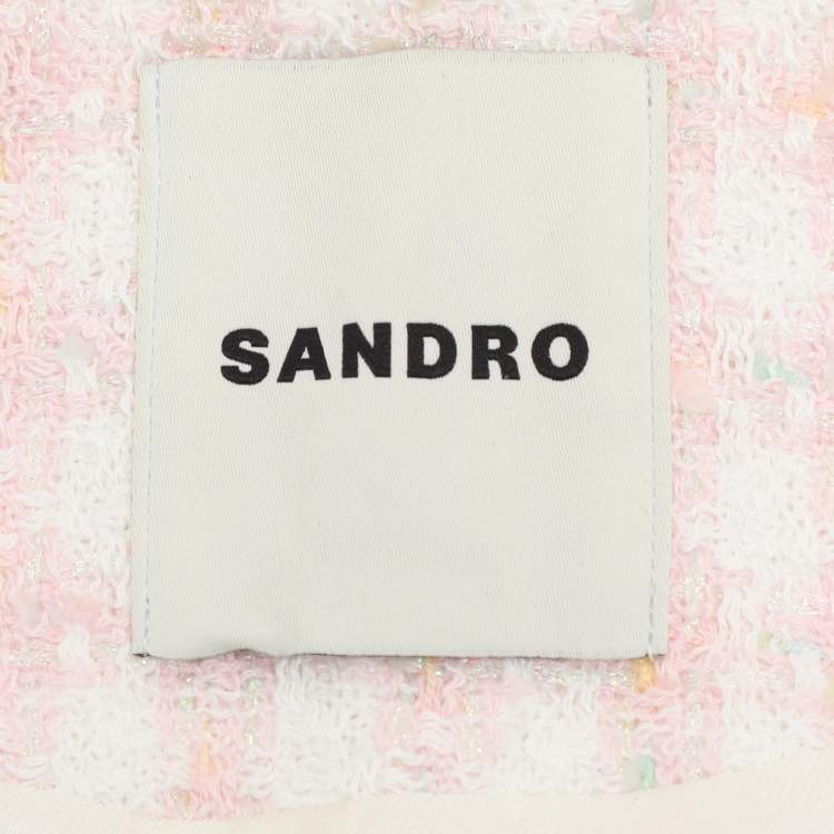 Pre Owned Sandro Pink Tweed Button Up Cropped Jacket S
