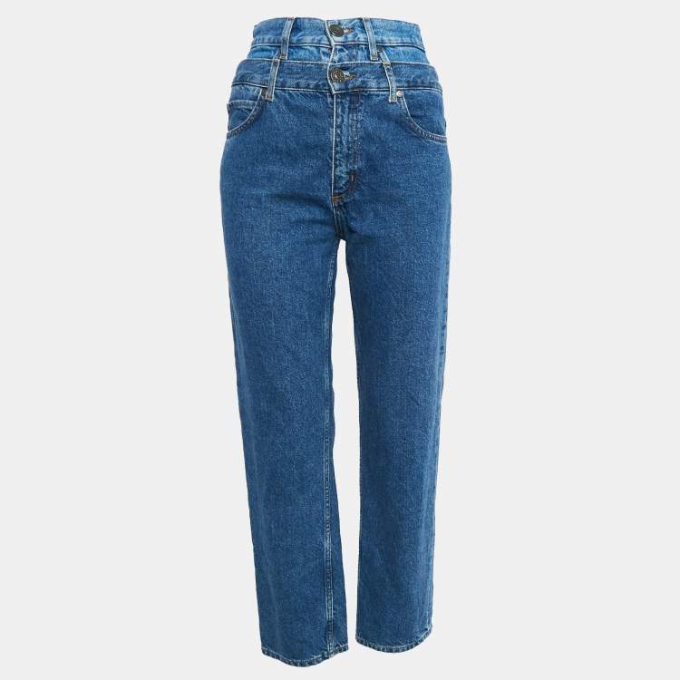 Pre Owned Sandro Blue Denim Double Waist Detail Jeans S Waist 25"