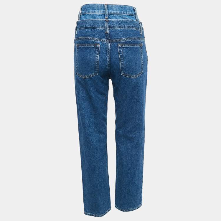 Pre Owned Sandro Blue Denim Double Waist Detail Jeans S Waist 25"