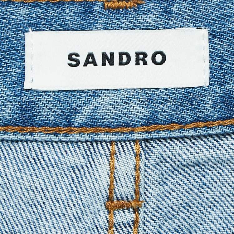 Pre Owned Sandro Blue Denim Double Waist Detail Jeans S Waist 25"