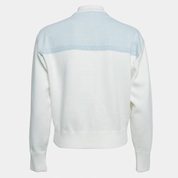 Pre Owned Sandro White/Blue Denim Panelled Knit Bomber Jacket XS
