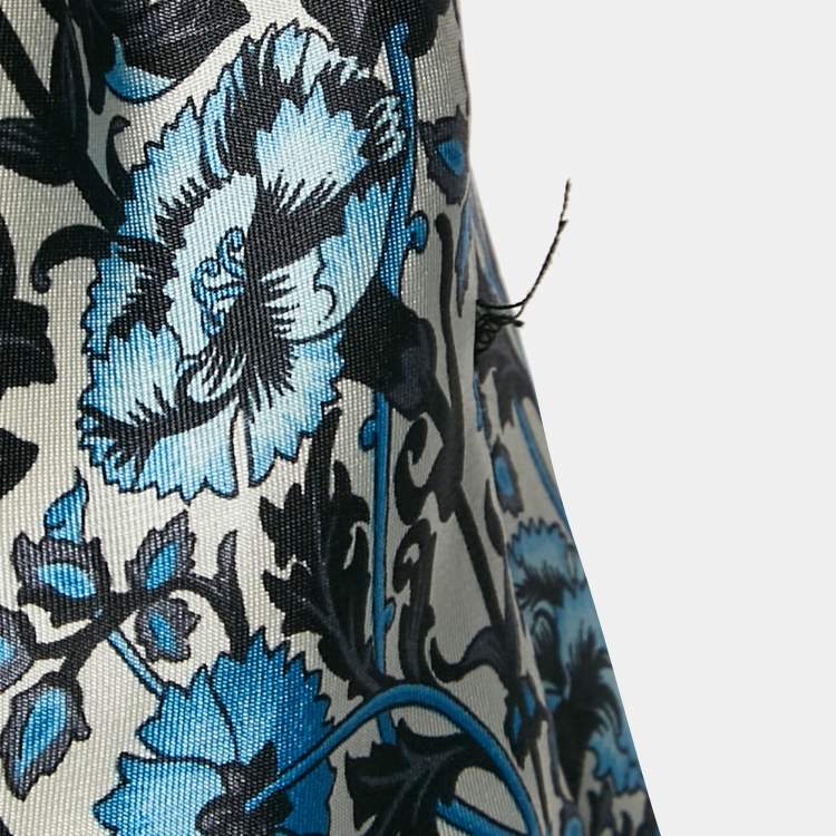 Pre Owned Sandro Blue Floral Print Silk Draped Midi Dress XS