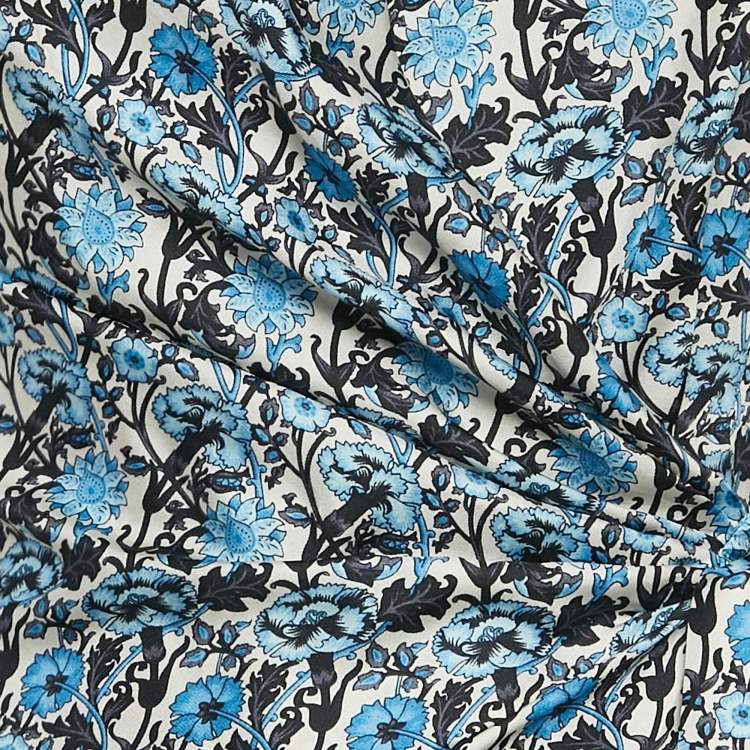 Pre Owned Sandro Blue Floral Print Silk Draped Midi Dress XS