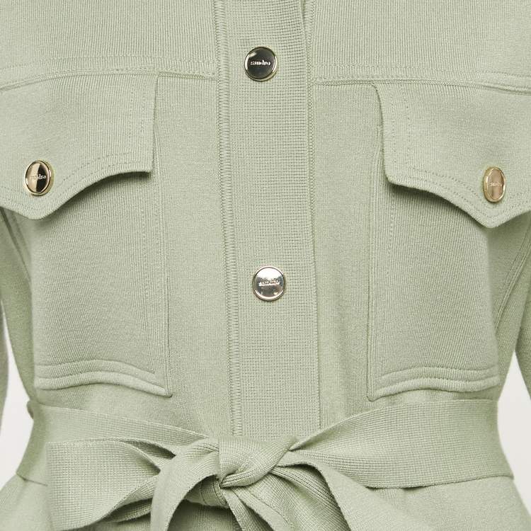 Pre Owned Sandro Sage Green Stretch Knit Belted Button Front Jacket S