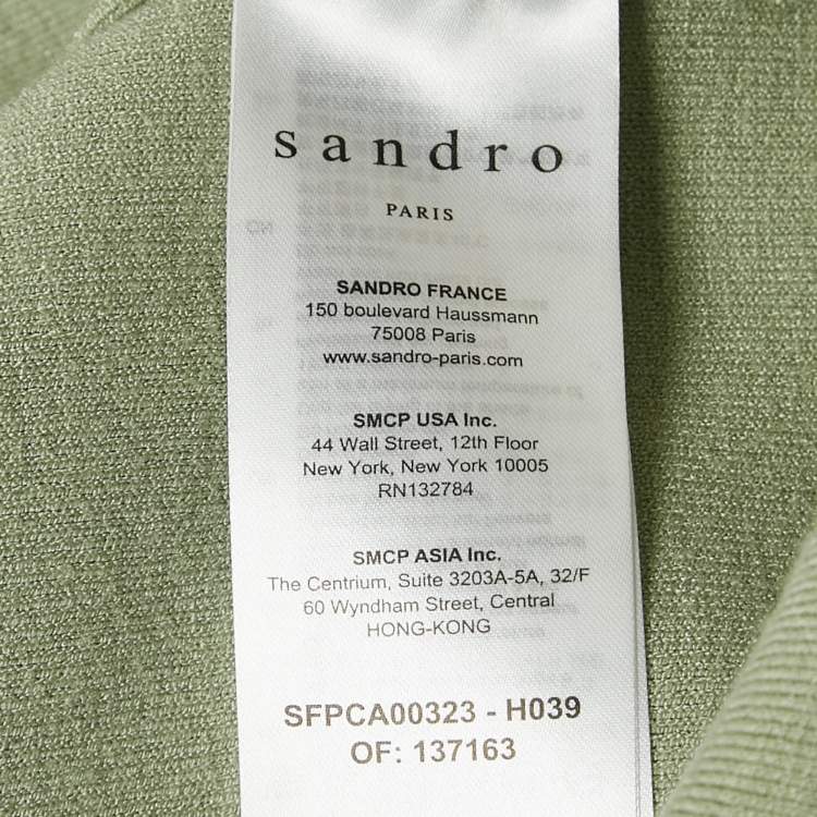 Pre Owned Sandro Sage Green Stretch Knit Belted Button Front Jacket S