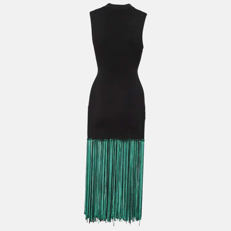 Pre Owned Sandro Black Jersey Fringed Sleeveless Midi Dress XS