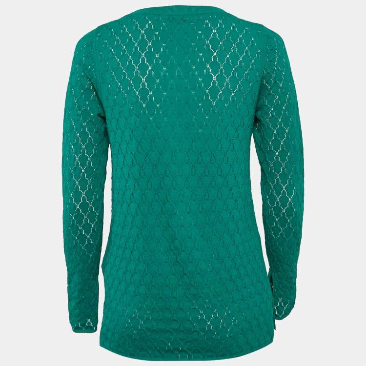Pre Owned Sandro Green Pointelle Stretch Knit Anabelle  Jumper L