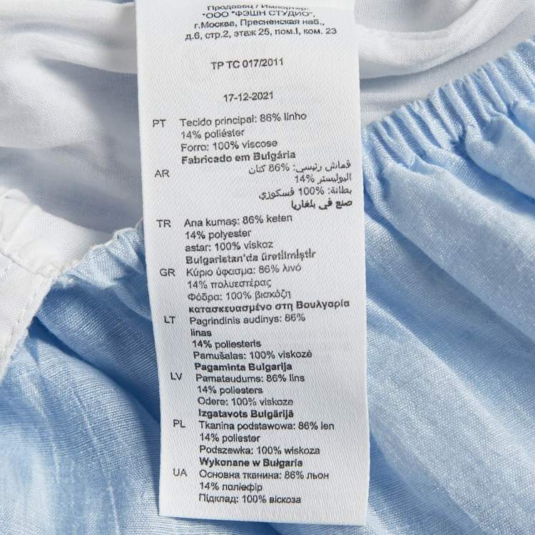 Pre Owned Sandro Blue Linen Blend Tiered Mini Dress L