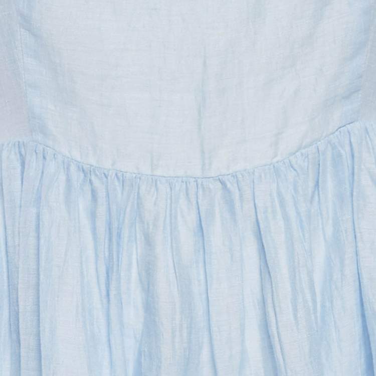 Pre Owned Sandro Blue Linen Blend Tiered Mini Dress L