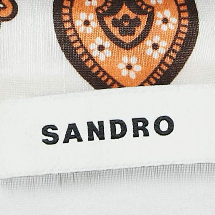 Pre Owned Sandro White Printed Linen Blend Ramata Mini Dress S