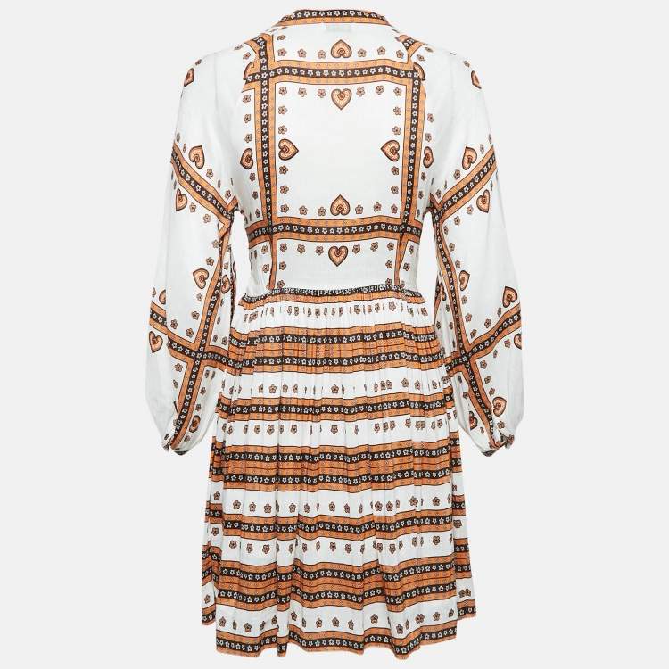 Pre Owned Sandro White Printed Linen Blend Ramata Mini Dress S