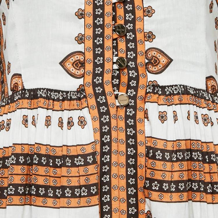 Pre Owned Sandro White Printed Linen Blend Ramata Mini Dress S