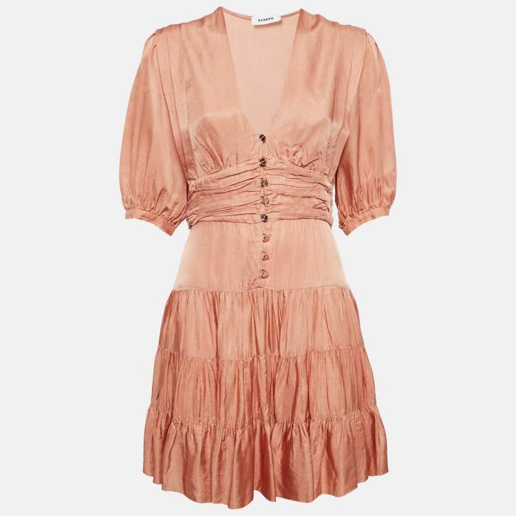 Pre Owned Sandro Orange Crepe Tiered Mini Dress S