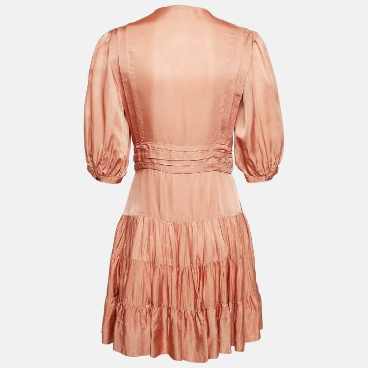 Pre Owned Sandro Orange Crepe Tiered Mini Dress S