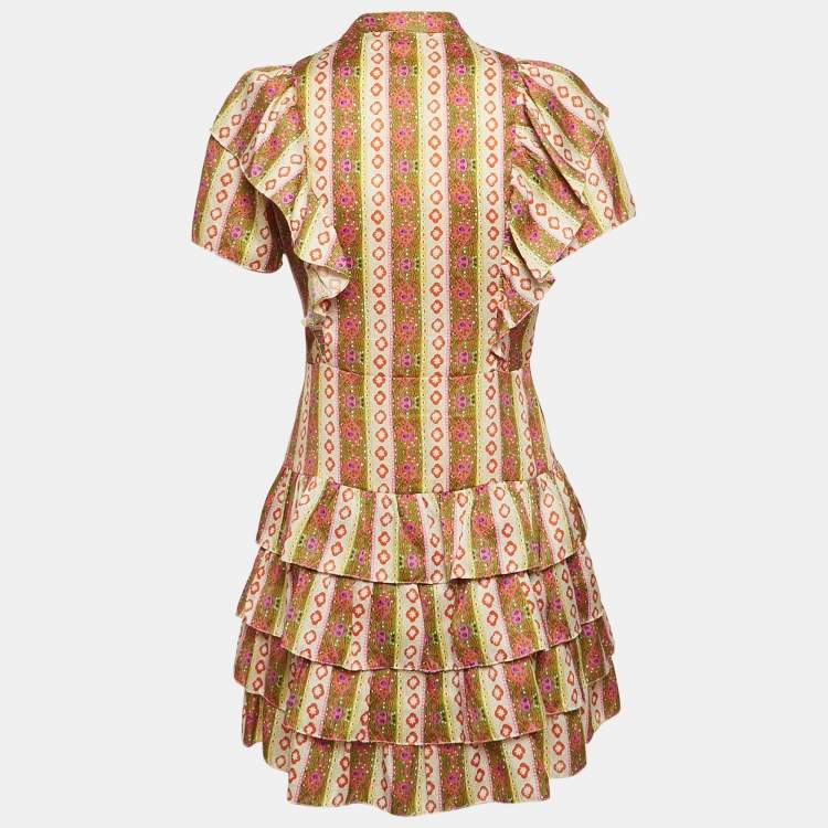 Pre Owned Sandro Multicolor Crepe Ruffled Mini Dress M