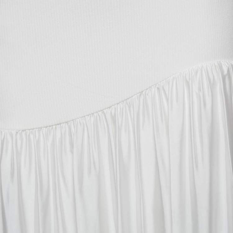 Pre Owned Sandro White Cotton Rib Knit and Satin Midi Dress M