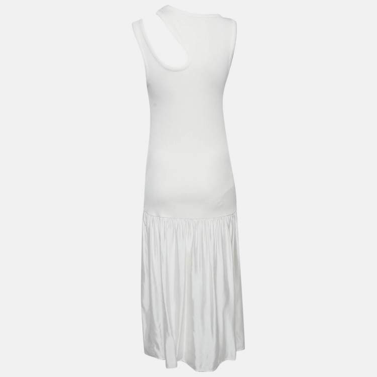 Pre Owned Sandro White Cotton Rib Knit and Satin Midi Dress M