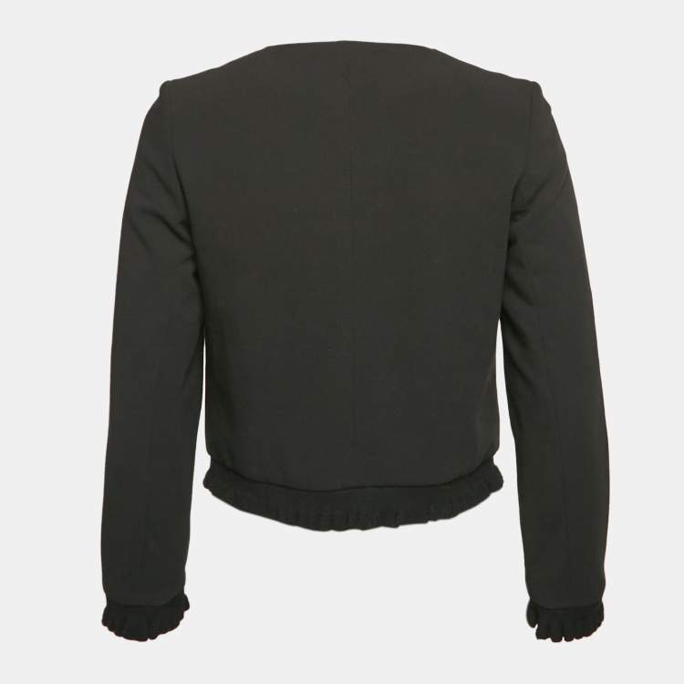 Pre Owned Sandro Black Crepe Ruffled Zip-Up Blazer S