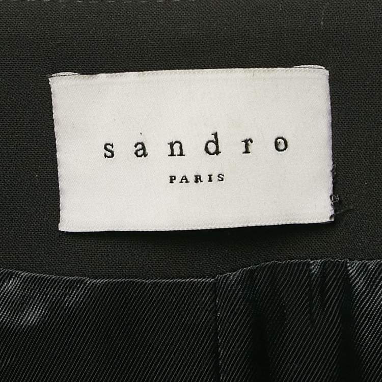 Pre Owned Sandro Black Crepe Ruffled Zip-Up Blazer S