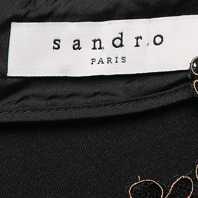 Pre Owned Sandro Black Jersey Applique Detail Mini Dress L