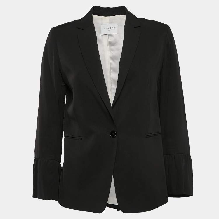 Pre Owned Sandro Black Gabardine Single Breasted Blazer M