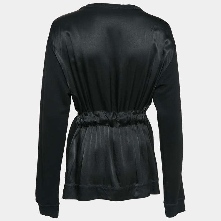 Pre Owned Sandro Black Jersey and Satin Tie-Up Waist Sweatshirt L