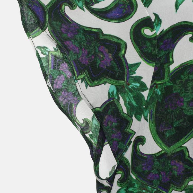 Pre Owned Sandro Green Paisley Print Silk Neck Tie Mini Dress S