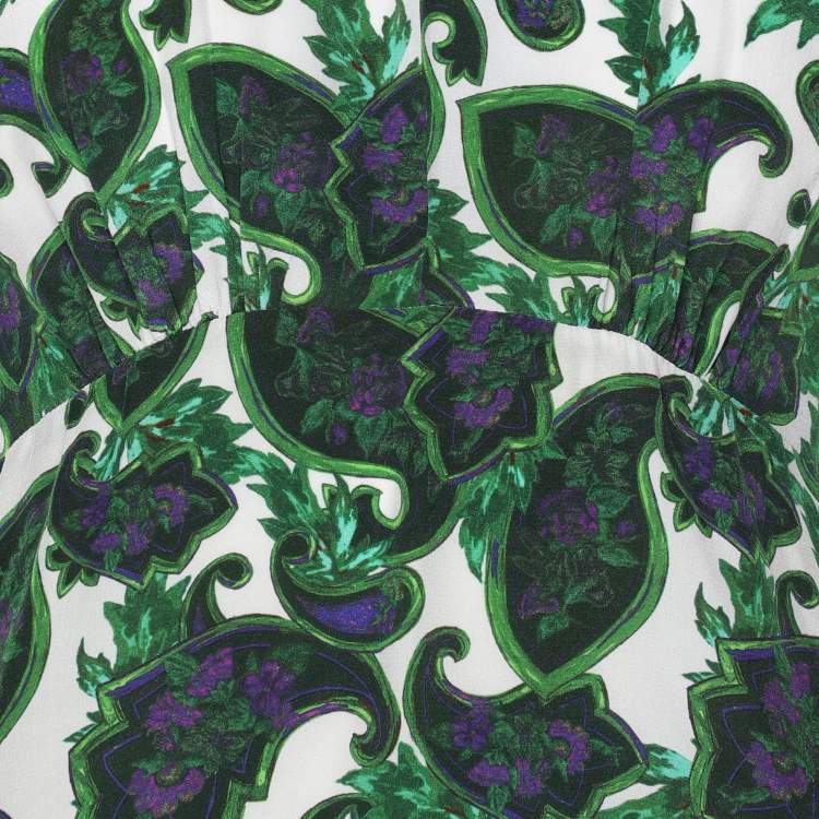 Pre Owned Sandro Green Paisley Print Silk Neck Tie Mini Dress S