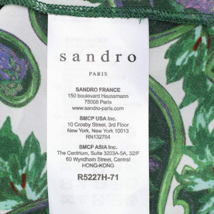 Pre Owned Sandro Green Paisley Print Silk Neck Tie Mini Dress S