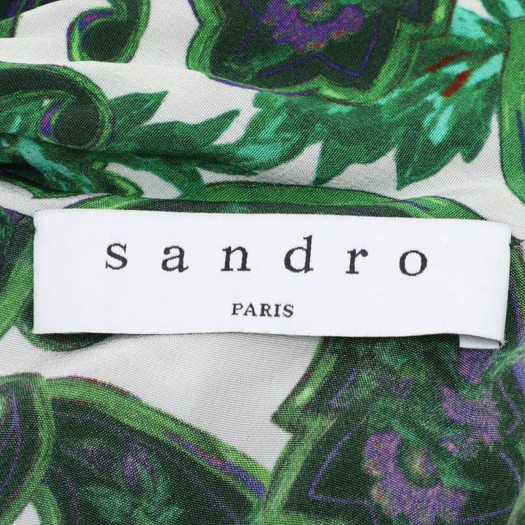 Pre Owned Sandro Green Paisley Print Silk Neck Tie Mini Dress S