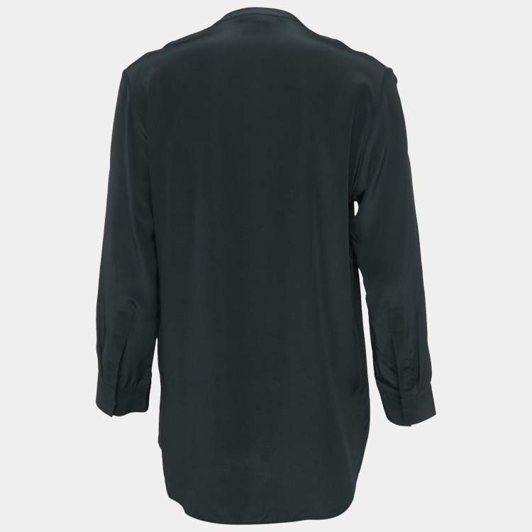 Pre Owned Sandro Black Silk Leather Trimmed Top M
