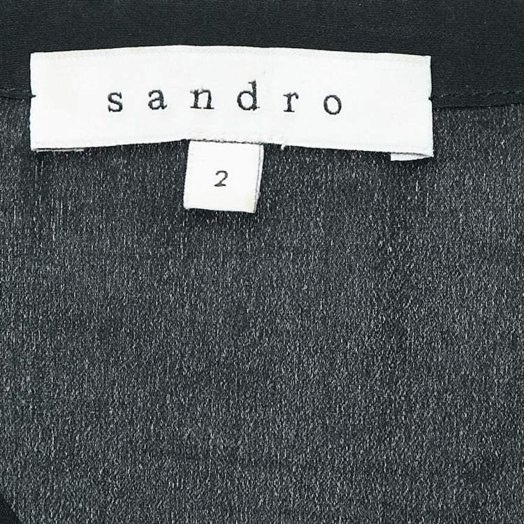 Pre Owned Sandro Black Silk Leather Trimmed Top M