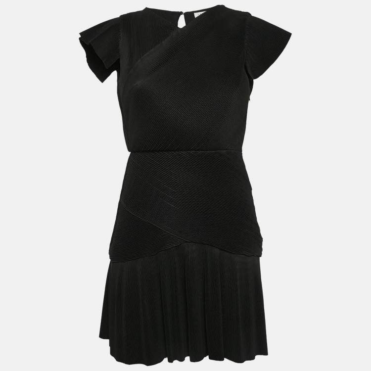 Pre Owned Sandro Black Crepe Pleated Odette Mini Dress XS