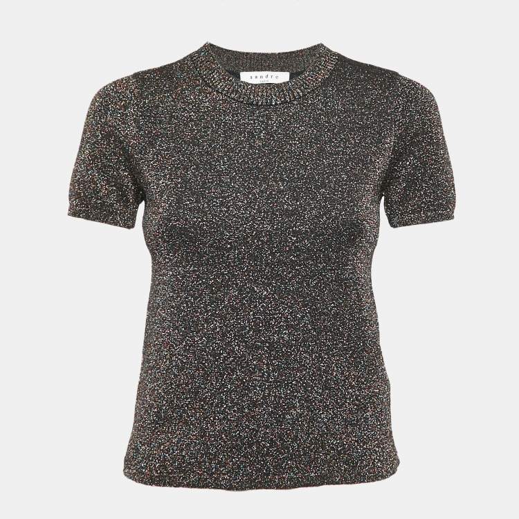 Pre Owned Sandro Metallic Lurex Knit Crew Neck Top M